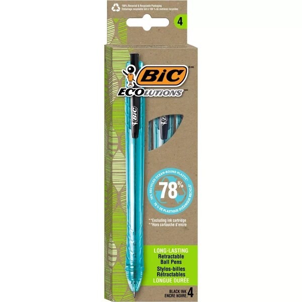 BIC ECOlutions Ocean Retractable Gel Pen - Black .7mm 4Pk BP